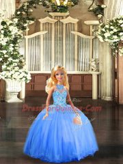 Blue Tulle Lace Up Vestidos de Quinceanera Sleeveless Floor Length Embroidery