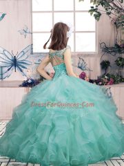 Charming Lilac Off The Shoulder Lace Up Beading and Ruffles Kids Formal Wear Sleeveless
