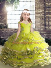 Lovely Yellow Green Straps Lace Up Beading and Ruffles Little Girls Pageant Dress Wholesale Sleeveless