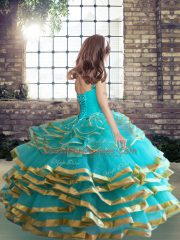 Lovely Yellow Green Straps Lace Up Beading and Ruffles Little Girls Pageant Dress Wholesale Sleeveless
