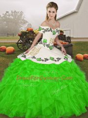 Green Lace Up Sweet 16 Quinceanera Dress Embroidery and Ruffles Sleeveless Floor Length