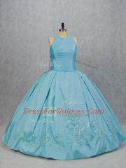 Blue Embroidery 15 Quinceanera Dress Taffeta Sleeveless