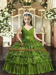 Sleeveless Beading and Ruffled Layers Backless Girls Pageant Dresses