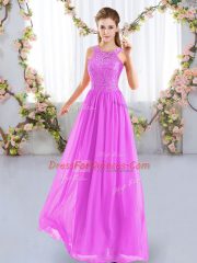 Trendy Chiffon Sleeveless Floor Length Quinceanera Dama Dress and Lace