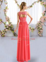 Trendy Chiffon Sleeveless Floor Length Quinceanera Dama Dress and Lace