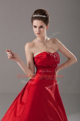 High Class Sleeveless Organza Floor Length Lace Up 15th Birthday Dress in Wine Red with Beading