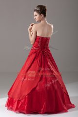 High Class Sleeveless Organza Floor Length Lace Up 15th Birthday Dress in Wine Red with Beading
