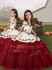Straps Sleeveless Lace Up Little Girl Pageant Dress Wine Red Tulle