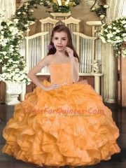 Orange Straps Lace Up Ruffles Kids Pageant Dress Sleeveless