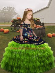 Ball Gowns Pageant Gowns For Girls Olive Green Straps Organza Sleeveless Floor Length Lace Up
