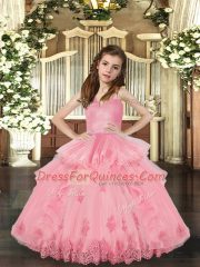 Wonderful Straps Sleeveless Tulle Little Girl Pageant Dress Lace and Appliques Lace Up