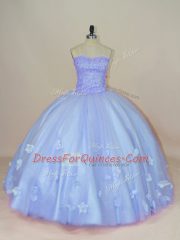 Luxurious Lavender Side Zipper Sweetheart Beading and Hand Made Flower Sweet 16 Dresses Tulle Sleeveless