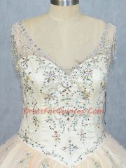 Customized Champagne Lace Up Sweet 16 Quinceanera Dress Beading Sleeveless Floor Length