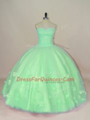 Custom Designed Sleeveless Lace Up Floor Length Hand Made Flower 15th Birthday Dress