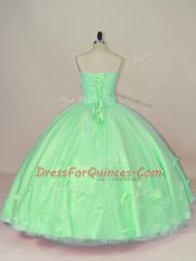 Custom Designed Sleeveless Lace Up Floor Length Hand Made Flower 15th Birthday Dress