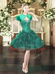 Ideal Dark Green Sweetheart Neckline Beading and Ruffles Prom Dresses Sleeveless Lace Up
