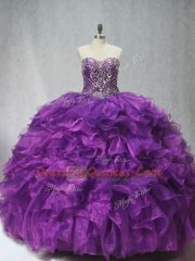 Organza Sleeveless Sweet 16 Dresses Brush Train and Beading and Ruffles