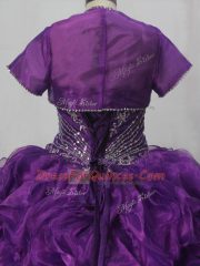 Organza Sleeveless Sweet 16 Dresses Brush Train and Beading and Ruffles