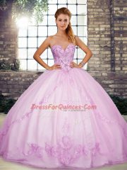 Decent Lilac Sleeveless Tulle Lace Up Sweet 16 Dress for Military Ball and Sweet 16 and Quinceanera