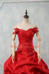 Pretty Red Sleeveless Taffeta Court Train Lace Up Quinceanera Gowns for Sweet 16 and Quinceanera