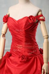 Pretty Red Sleeveless Taffeta Court Train Lace Up Quinceanera Gowns for Sweet 16 and Quinceanera