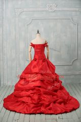 Pretty Red Sleeveless Taffeta Court Train Lace Up Quinceanera Gowns for Sweet 16 and Quinceanera