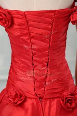 Pretty Red Sleeveless Taffeta Court Train Lace Up Quinceanera Gowns for Sweet 16 and Quinceanera