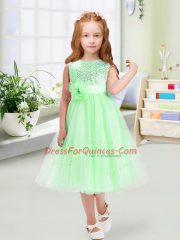 Organza Scoop Sleeveless Zipper Sequins and Hand Made Flower Toddler Flower Girl Dress in