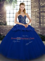 Excellent Royal Blue Ball Gowns Beading and Appliques Sweet 16 Quinceanera Dress Lace Up Tulle Sleeveless Floor Length