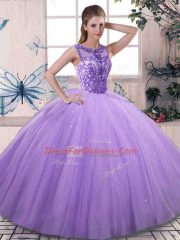 Clearance Lavender Quince Ball Gowns Military Ball and Sweet 16 and Quinceanera with Beading Scoop Sleeveless Lace Up