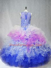 Sexy Multi-color Scoop Neckline Beading and Ruffles Quinceanera Gowns Sleeveless Zipper