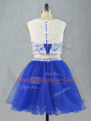 Perfect Royal Blue Scoop Neckline Lace and Appliques Prom Gown Sleeveless Zipper