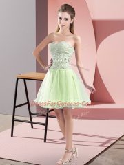 Cute Yellow Green Zipper Prom Dress Beading Sleeveless Mini Length