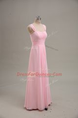 Baby Pink Chiffon Zipper Straps Sleeveless Floor Length Ruching