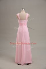 Baby Pink Chiffon Zipper Straps Sleeveless Floor Length Ruching