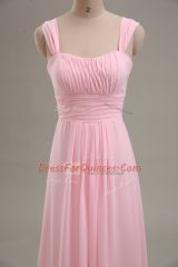 Baby Pink Chiffon Zipper Straps Sleeveless Floor Length Ruching