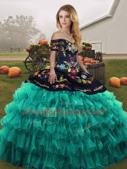 Glamorous Turquoise Sleeveless Embroidery and Ruffled Layers Floor Length Sweet 16 Dress