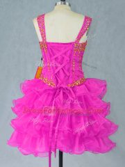 Sumptuous Ball Gowns Prom Party Dress Fuchsia Straps Organza Sleeveless Mini Length Lace Up