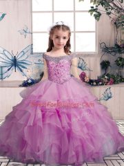 Lilac Sleeveless Beading and Ruffles Floor Length Little Girls Pageant Gowns