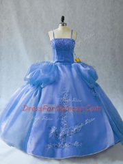 Floor Length Blue Quinceanera Dresses Straps Sleeveless Lace Up