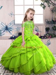 Cheap Sleeveless Floor Length Beading Lace Up Pageant Dress Womens
