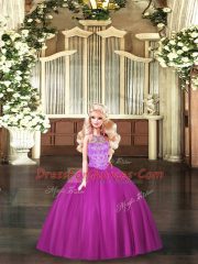 Tulle Halter Top Sleeveless Lace Up Beading 15 Quinceanera Dress in Fuchsia