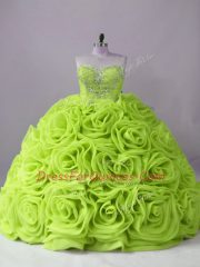 Adorable Ball Gowns Sleeveless Yellow Green Sweet 16 Quinceanera Dress Brush Train Lace Up