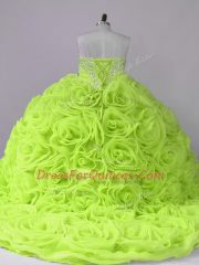 Adorable Ball Gowns Sleeveless Yellow Green Sweet 16 Quinceanera Dress Brush Train Lace Up