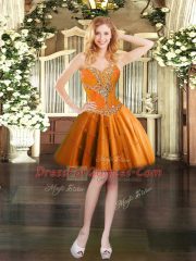 Traditional Tulle Sweetheart Sleeveless Lace Up Beading Evening Dress in Orange