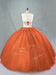 Attractive Beading Sweet 16 Dress Rust Red Zipper Sleeveless Floor Length