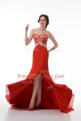 Spectacular Mermaid Sleeveless Red Brush Train Zipper