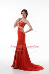 Spectacular Mermaid Sleeveless Red Brush Train Zipper