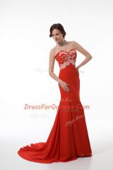 Spectacular Mermaid Sleeveless Red Brush Train Zipper