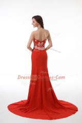 Spectacular Mermaid Sleeveless Red Brush Train Zipper